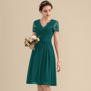 JJ's House chiffon lace bridesmaid dress #153321 | Peacock | Size 2